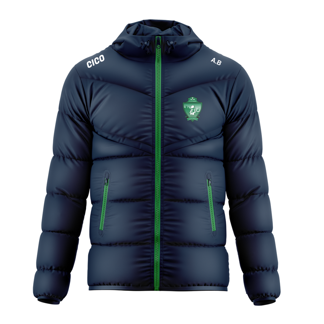 Moylagh GAA supporters pack - navy puffer jacket with green zip and club crest