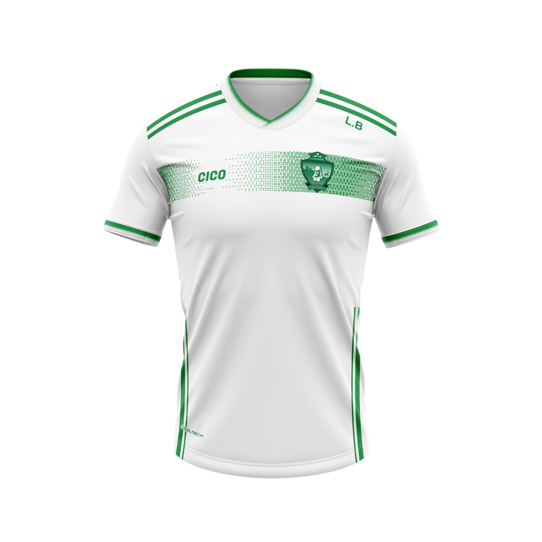Moylagh GAA training pack - white training jersey with green band and club crest