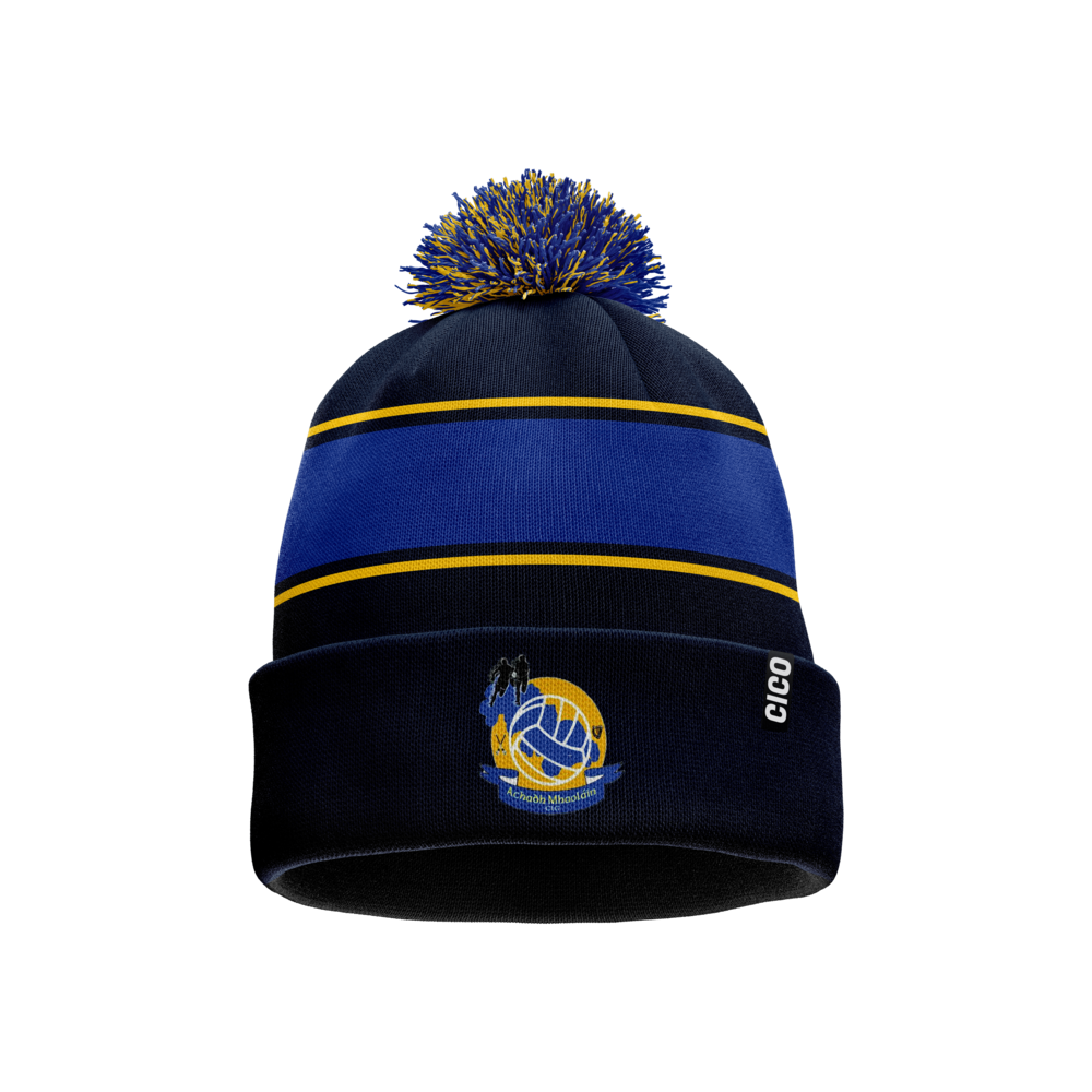 Aughawillan GAA navy, royal blue and gold bobble hat with club crest