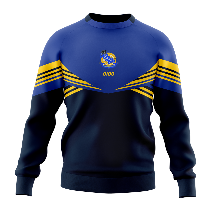 Aughawillan GAA kid's royal blue and navy crewneck with gold detail and club crest - front