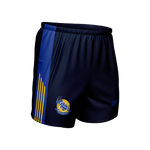 Aughawillan GAA kid's navy Gaelic shorts with royal blue and gold side panel and club crest