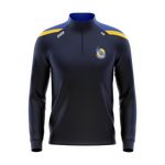 Aughawillan GAA kid's navy half zip with royal blue and gold shoulder panels and club crest - front