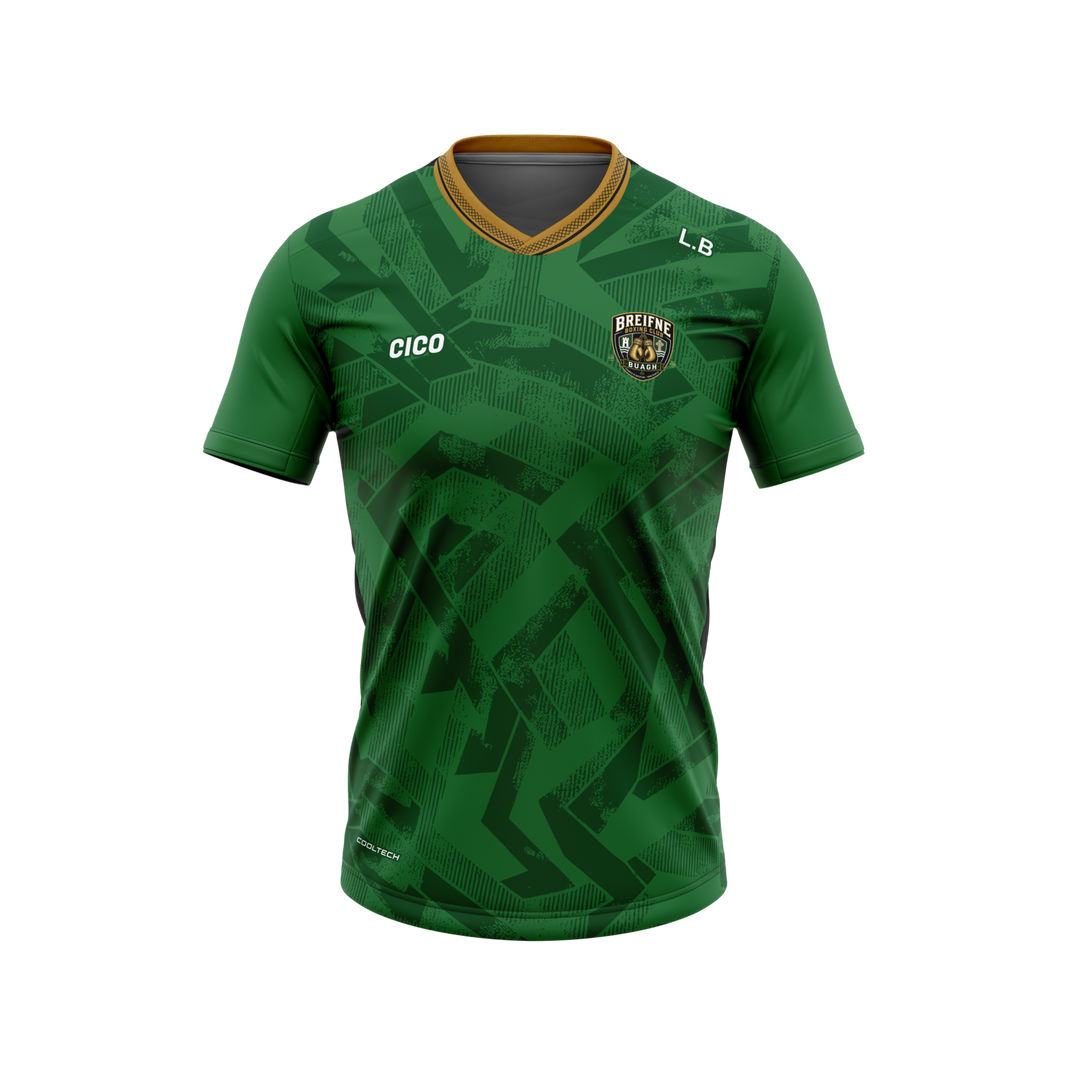 Breifne Boxing Club kid's bottle green training jersey with gold collar and club crest