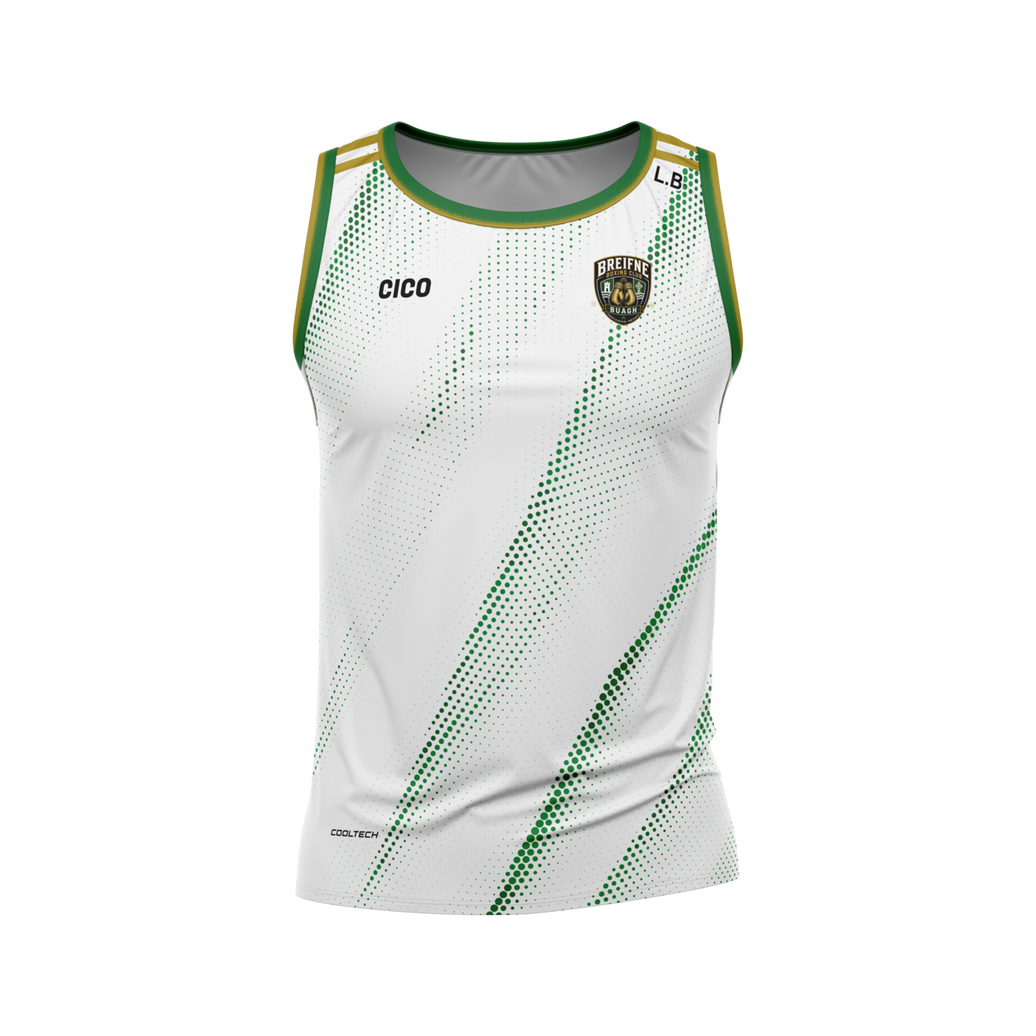 Breifne Boxing Club kid's white sleeveless jersey with green halftone pattern and club crest