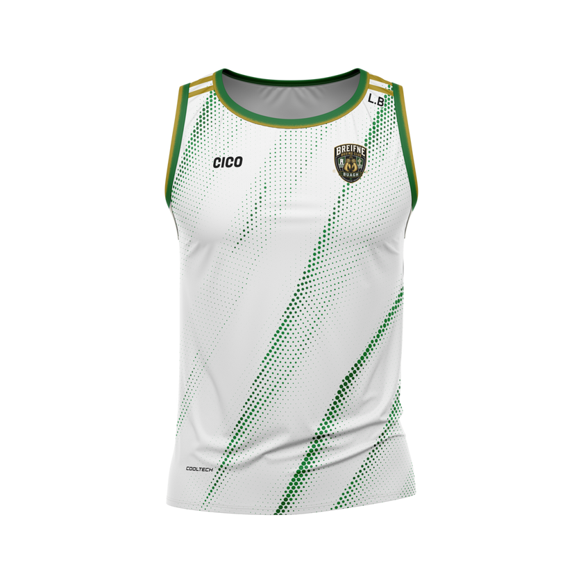 Breifne Boxing Club kid's white sleeveless jersey with green halftone pattern and club crest