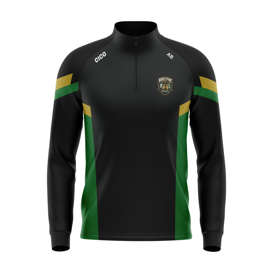 Breifne Boxing Club kid's black half zip with green and gold panels and club crest
