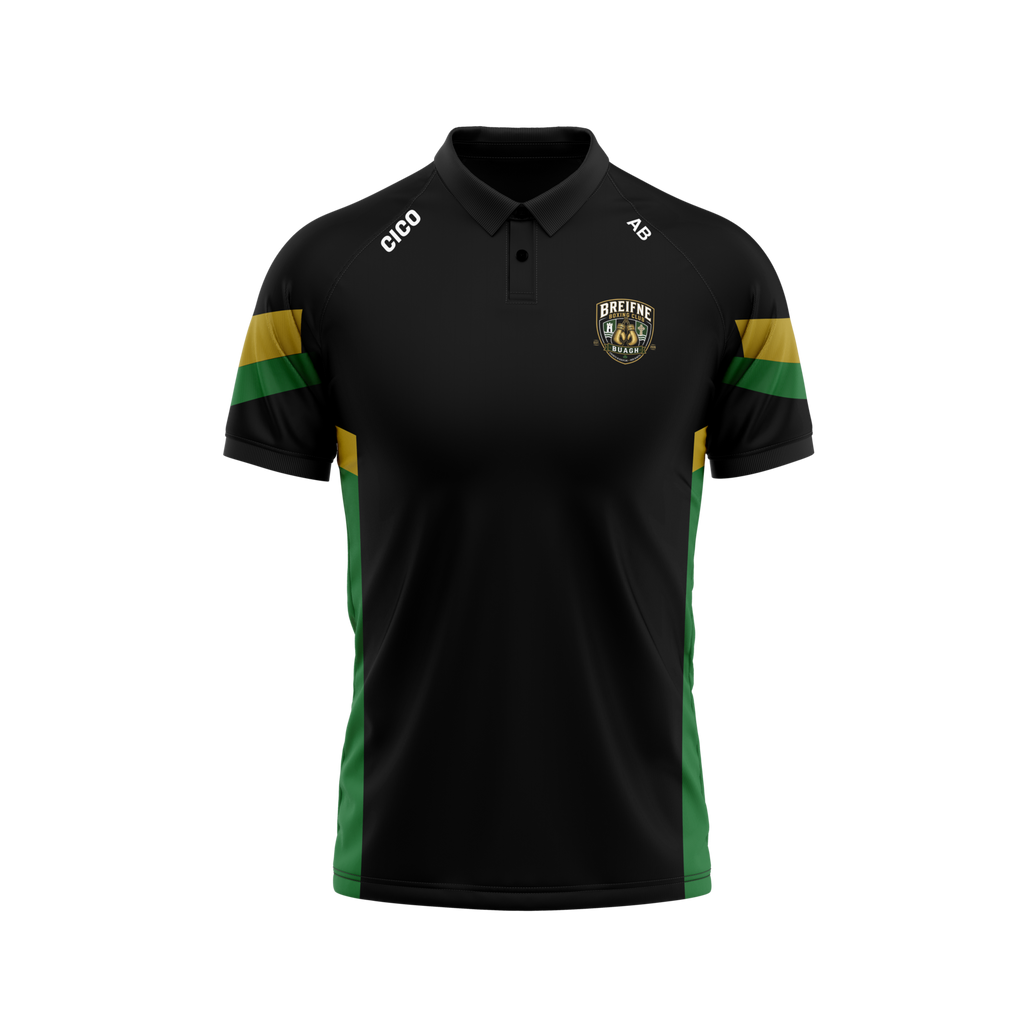 Breifne Boxing Club kid's black polo shirt with green and gold panels and club crest