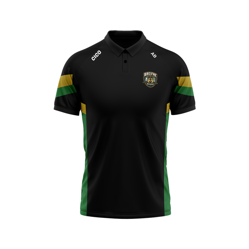 Breifne Boxing Club kid's black polo shirt with green and gold panels and club crest