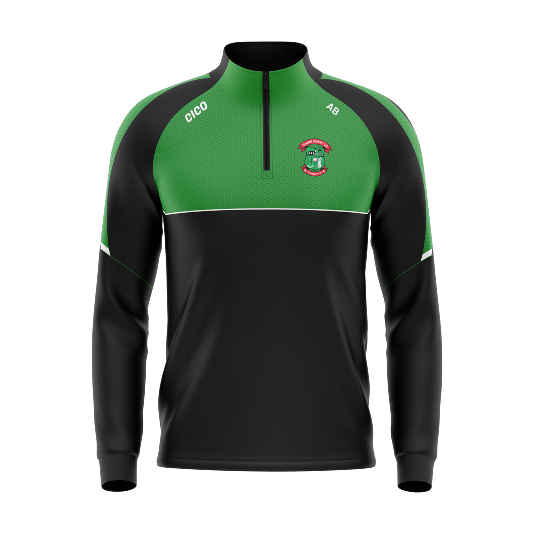 St Barrys GAA unisex half zip in black and emerald green with club crest