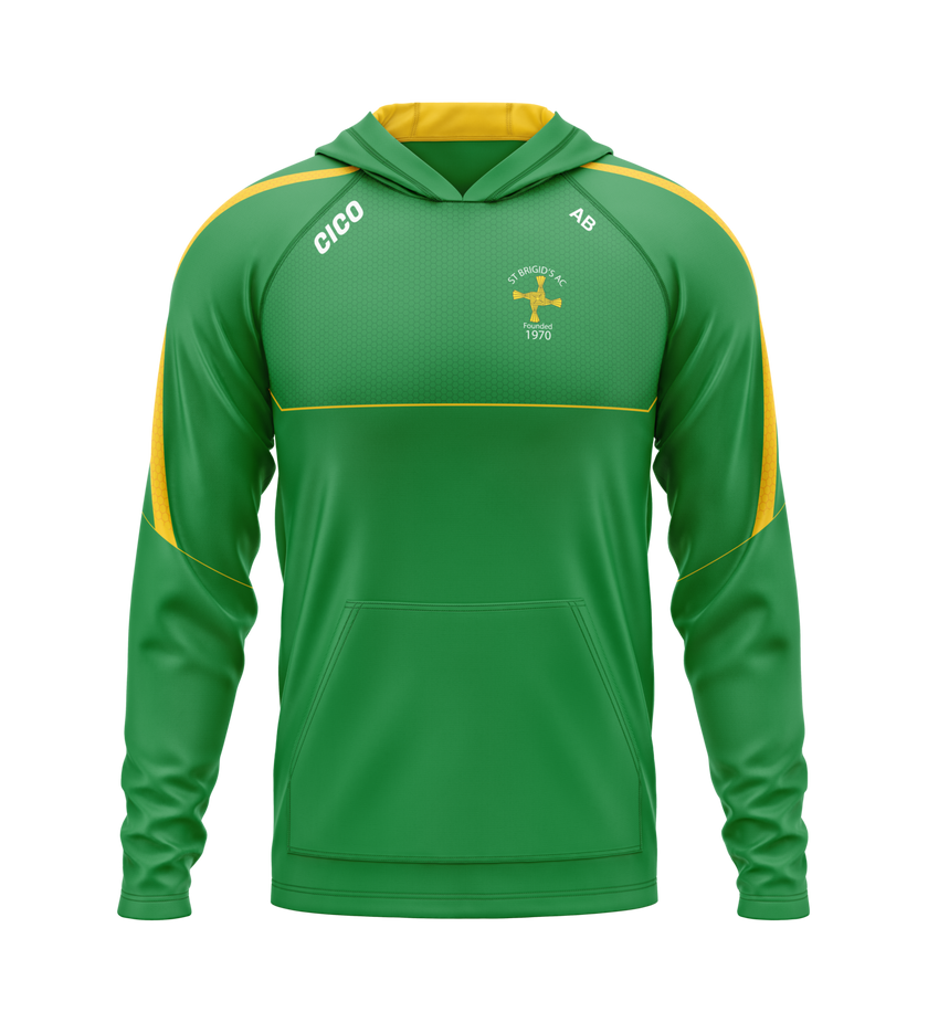 St Brigid's AC green and gold club hoodie with crest - front - Cico Sports