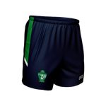 Moylagh GAA kid's navy leisure shorts with green and white side panel and club crest