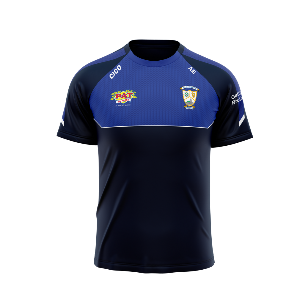St Mary's Granard GFC navy and royal leisure T-shirt with club crest and white piping - GAA club merchandise by Cico Sports