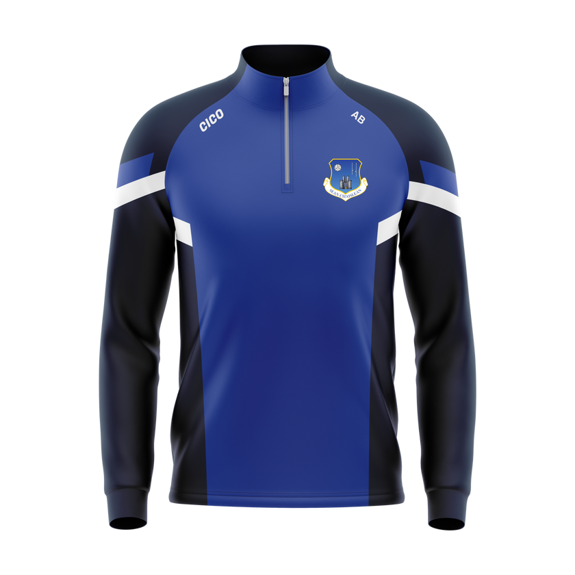 Oldcastle GAA & LGFA kid's royal and navy half zip - front