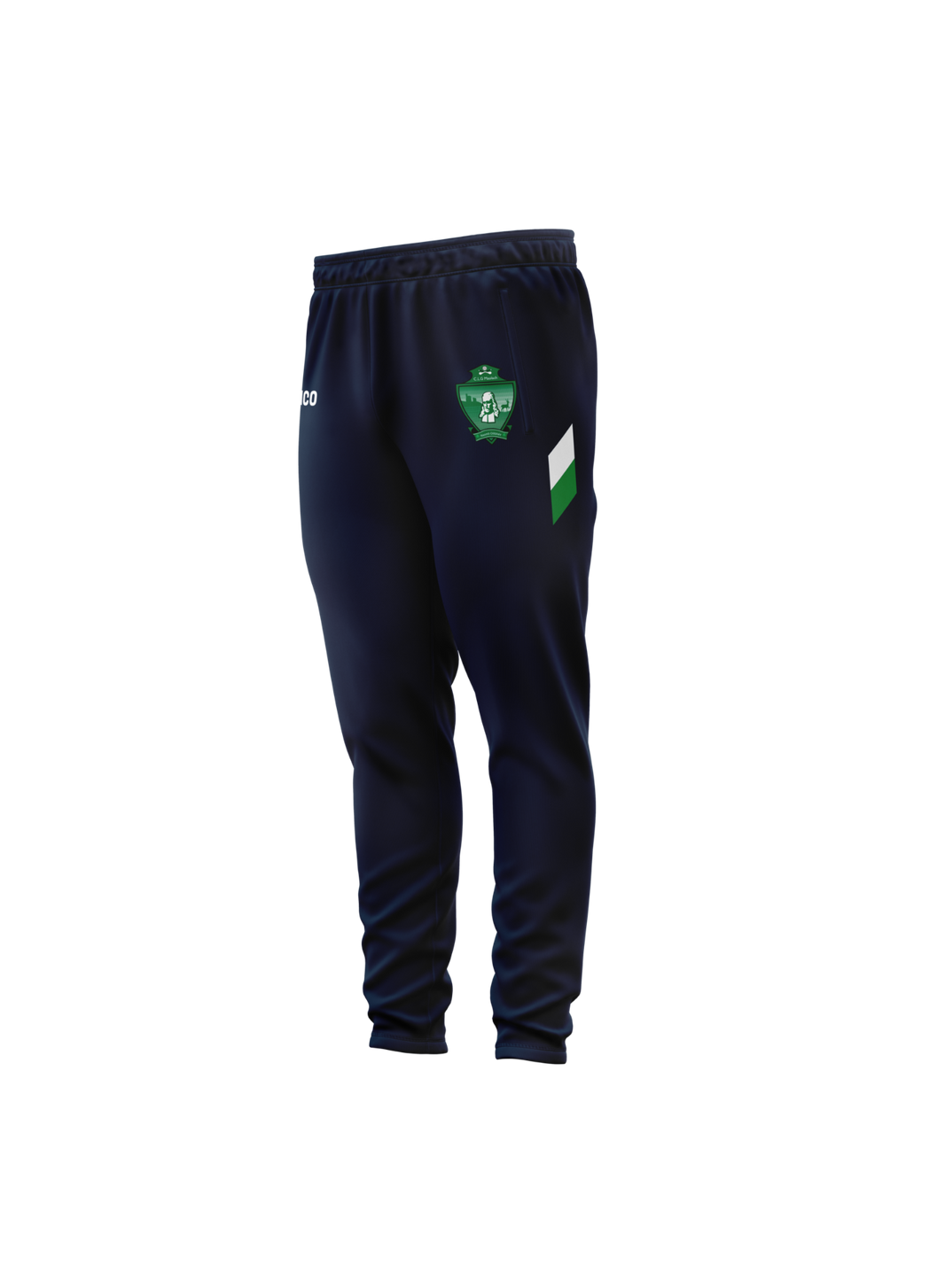 Moylagh GAA navy skinny track pants with green and white side panel and club crest