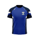 Arva GAA leisure t-shirt in royal blue with navy sleeves, white sleeve stripes and club crest – front
