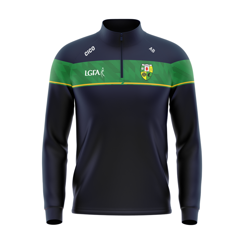 Shercock LGFA navy and green half zip with LGFA logo and club crest - GAA clothing