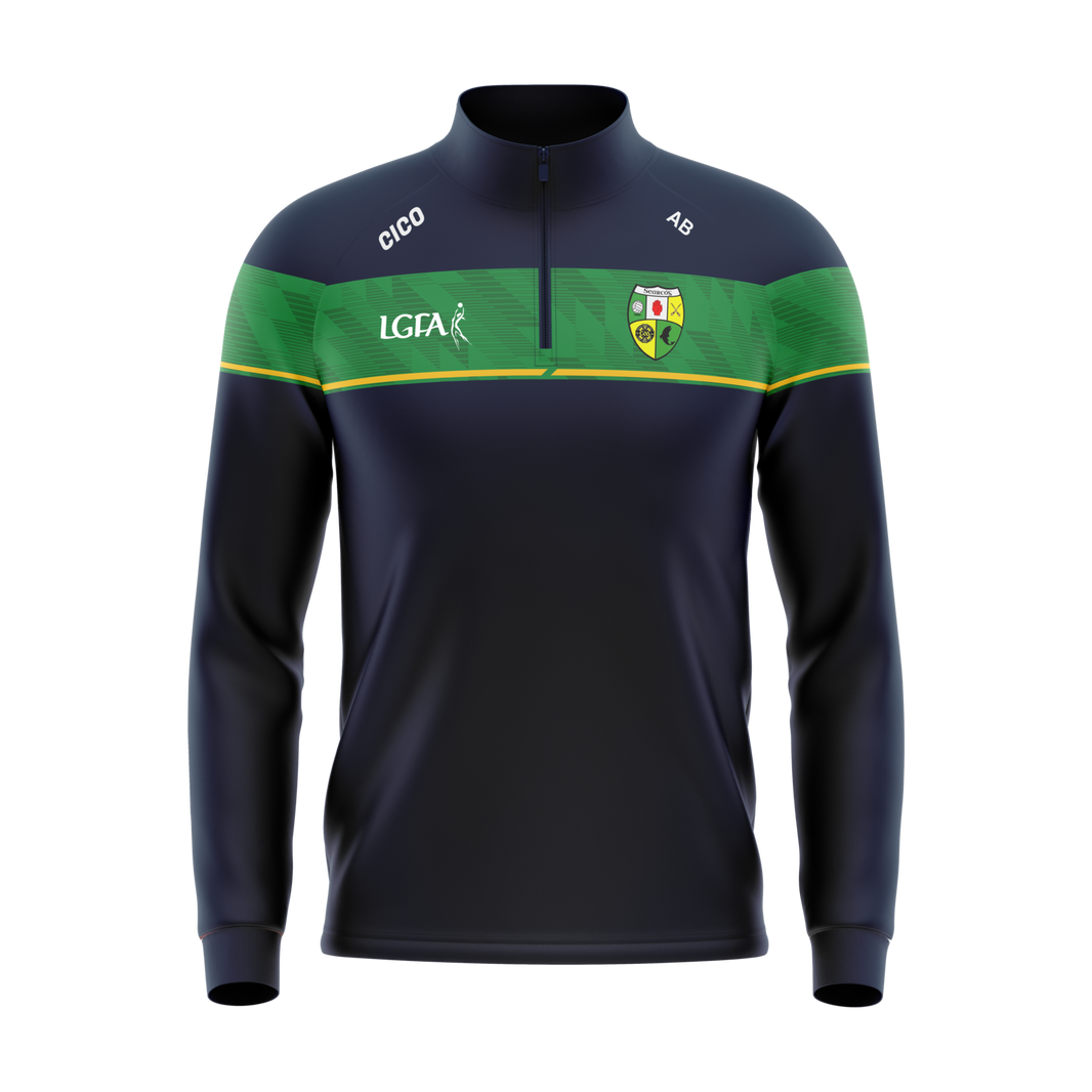 Shercock LGFA navy and green half zip with LGFA logo and club crest - GAA clothing