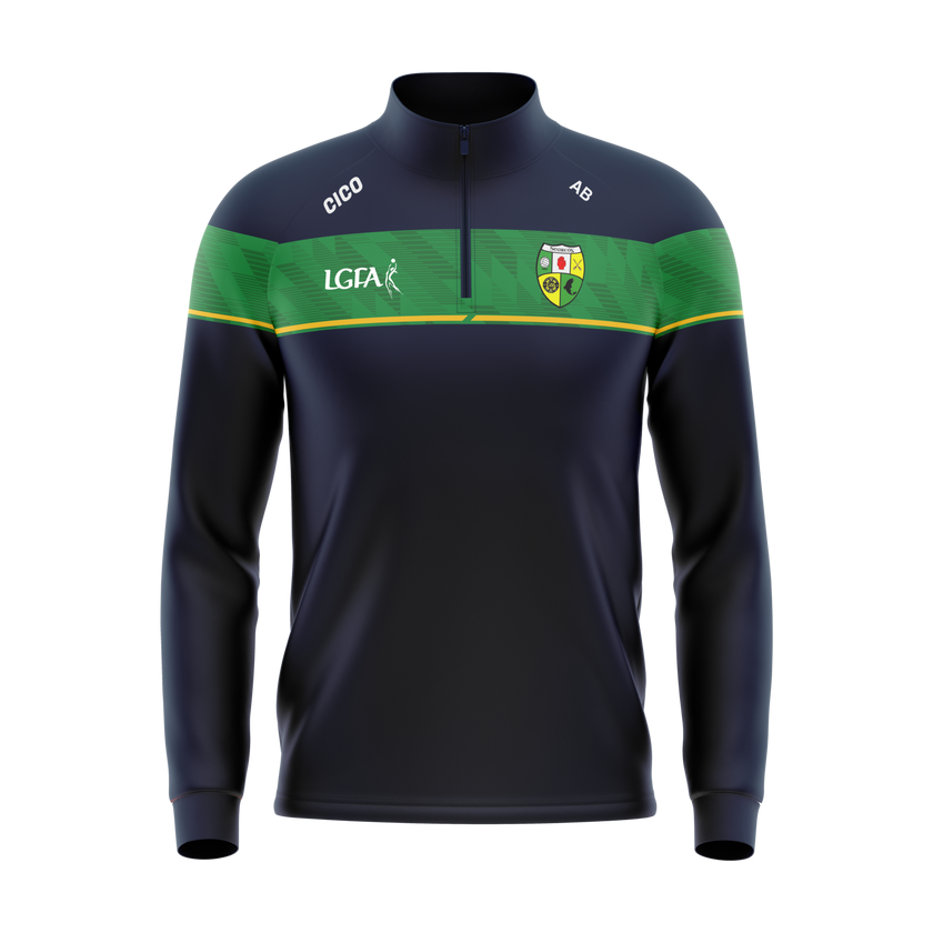 Shercock LGFA navy and green half zip with LGFA logo and club crest - GAA clothing