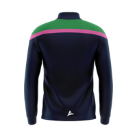 St Barry's LGFA unisex navy half zip with emerald and pink shoulders, back - club merchandise