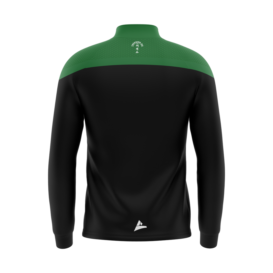Meath Taekwondo unisex half zip in black and bottle green - back