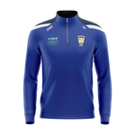 St Mary's Granard GFC royal half zip with navy and white shoulders, club crest and sponsor logo - GAA clothing by Cico Sports