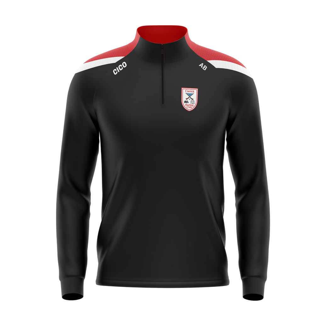 Carrick Hurling Club black and red half zip with club crest