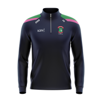St Barry's LGFA unisex navy half zip with emerald and pink shoulders, front - LGFA clothing
