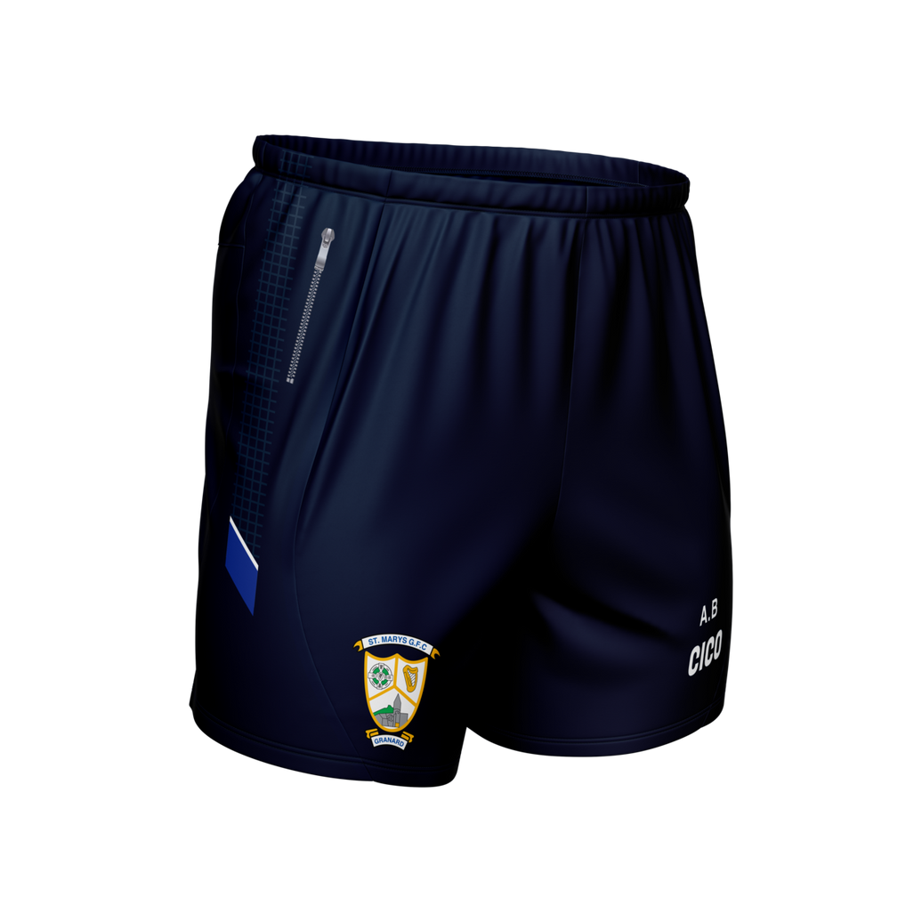 St Mary's Granard GFC navy leisure shorts with zip pocket and club crest - GAA clothing by Cico Sports