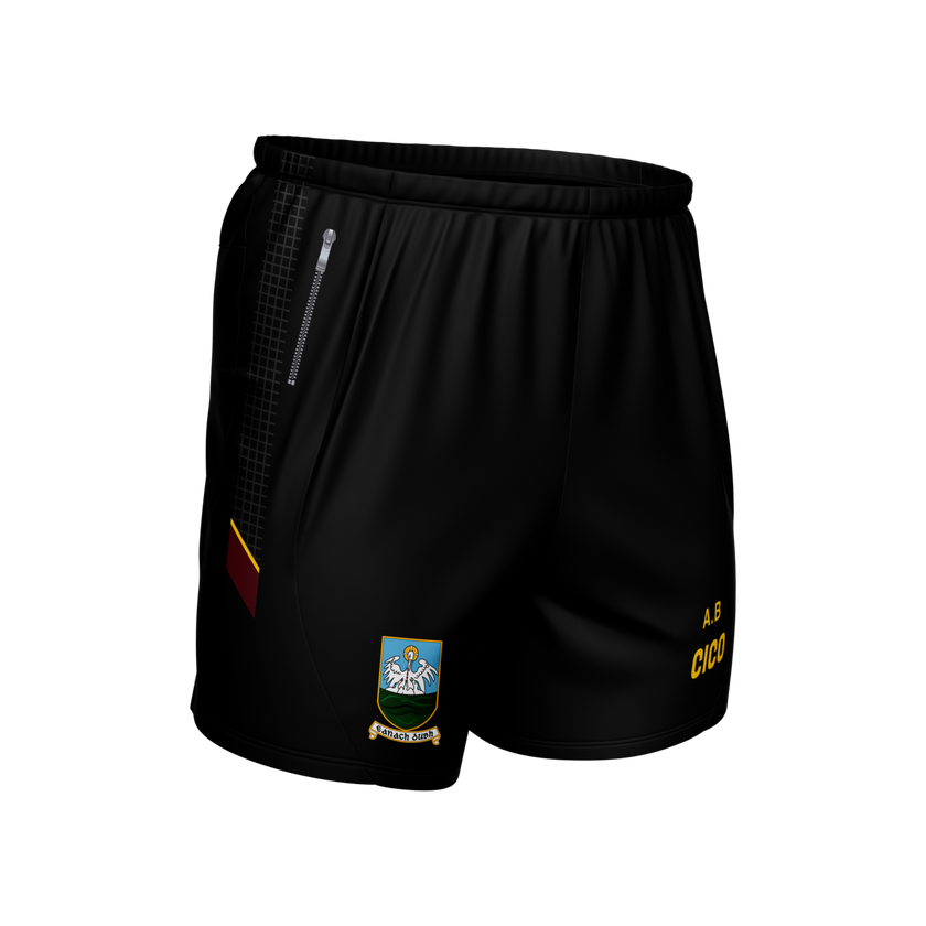 Annaduff GAA kid's black leisure shorts with zip pocket and club crest - Cico Sports