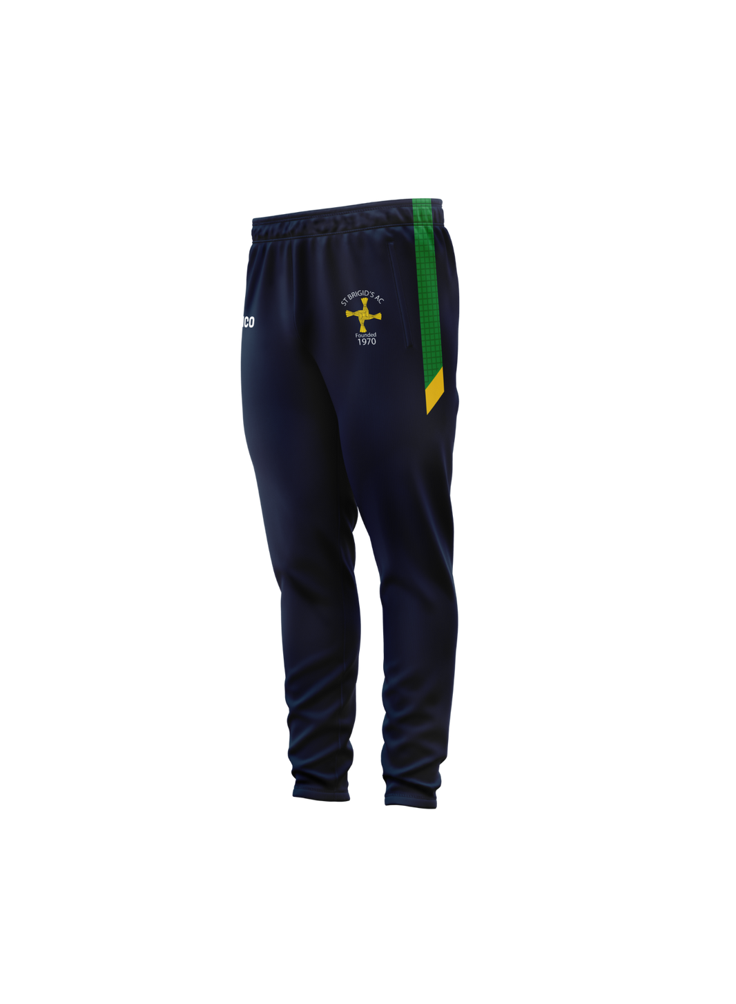 St Brigid's AC kid's navy skinnies with green and gold side panel and club crest - Cico Sports