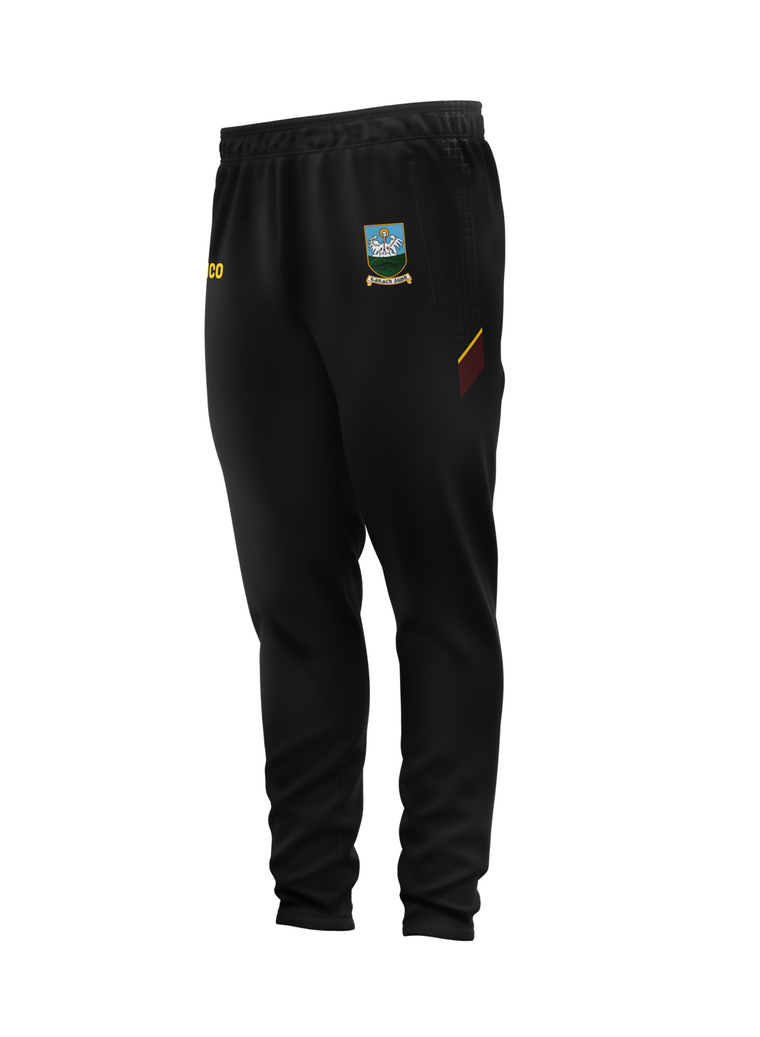 Annaduff GAA kid's black skinnies with maroon and gold detail and club crest - Cico Sports