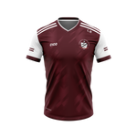 Kenagh St. Dominic's GAA maroon training jersey with white sleeves and club crest - front - Cico Sports