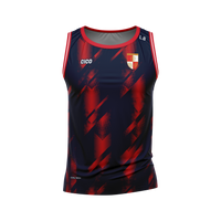 Ballinlough GFC navy and red sleeveless jersey front with crest