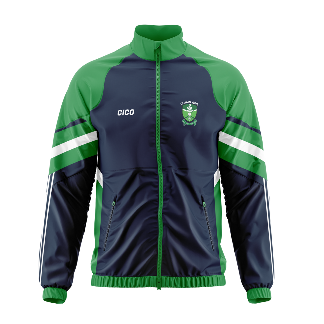 Clonguish GAA Retro Jacket front - green and navy full zip GAA jacket with club crest