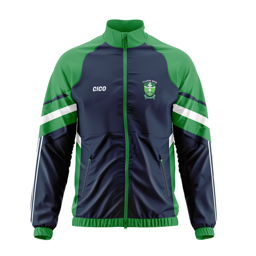 Clonguish GAA Retro Jacket front - green and navy full zip GAA jacket with club crest