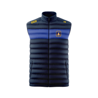 Currin GAA kid's navy gilet with royal blue chest panel and club crest - front - Cico Sports