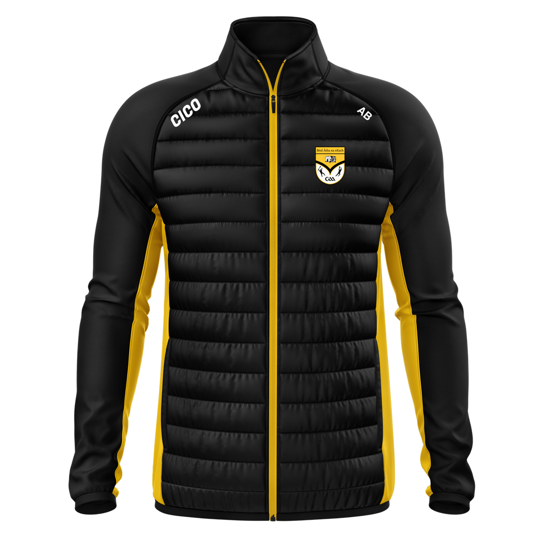 Ballinagh GAA black and amber hybrid jacket with club crest – front