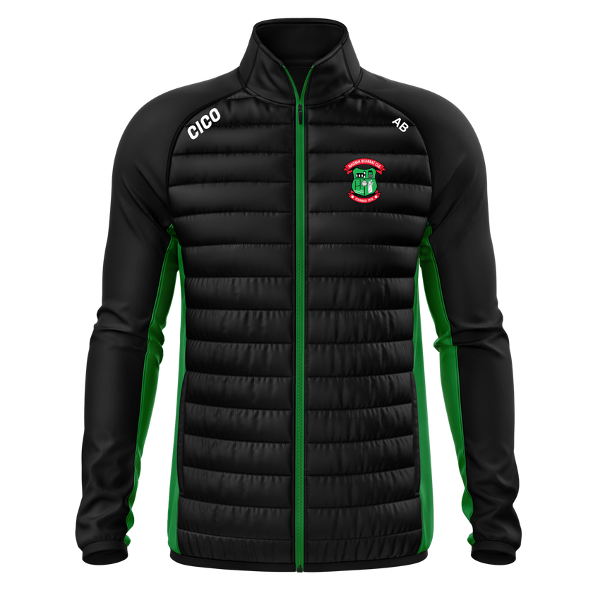 St Barrys GAA unisex hybrid jacket in black with emerald side panels and club crest