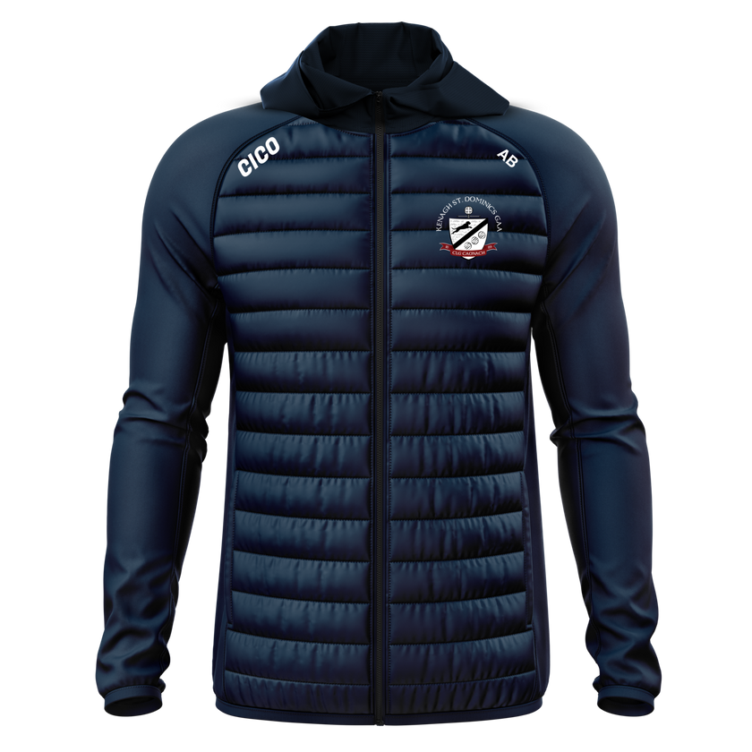 Kenagh St. Dominic's GAA navy hybrid jacket with hood and club crest - front - Cico Sports