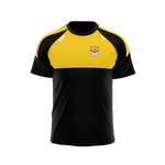 Ballinagh GAA black leisure t-shirt with amber yoke and club crest – front