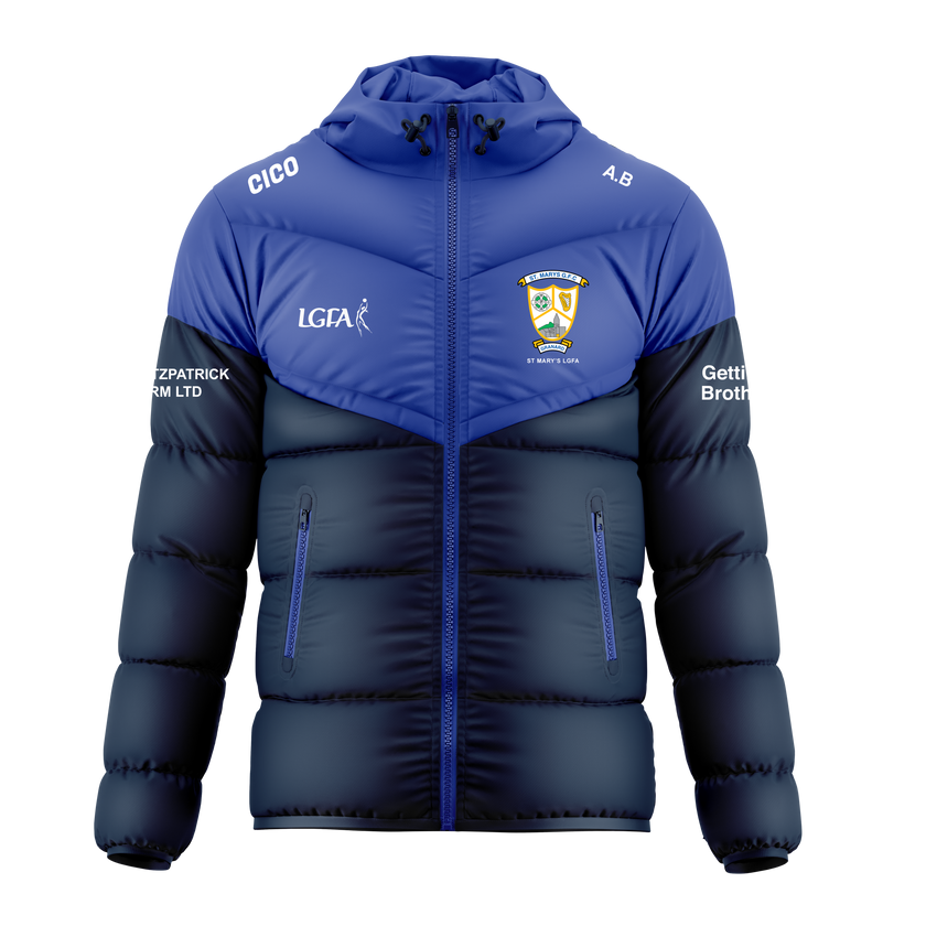 St Mary's LGFA Granard royal and navy hooded puffer jacket with club crest - LGFA clothing by Cico Sports