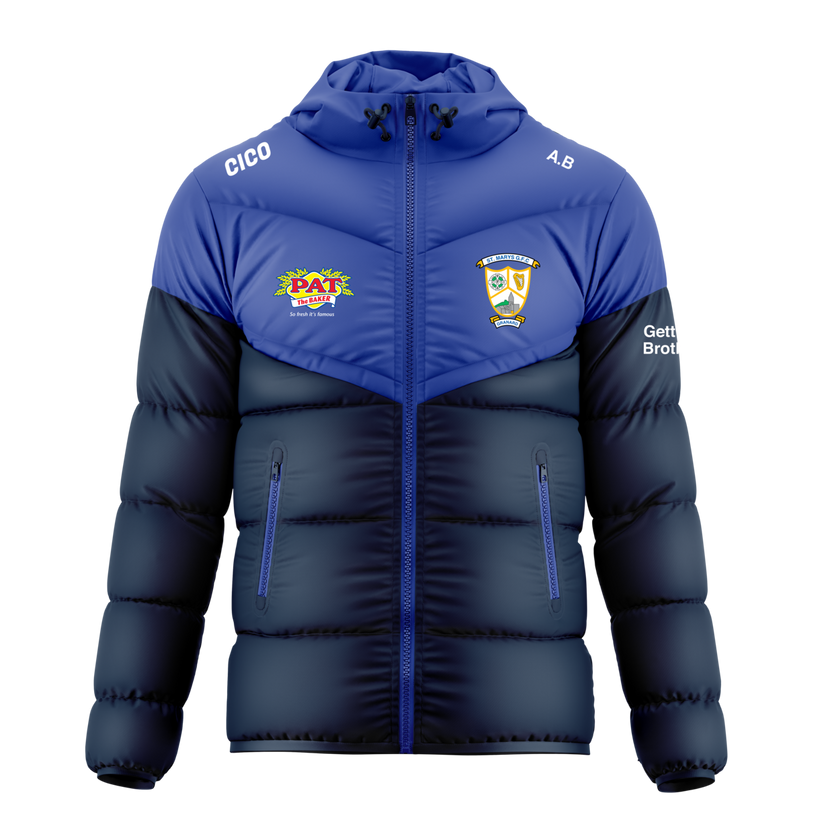 St Mary's Granard GFC royal and navy hooded puffer jacket with club crest - official GAA clothing by Cico Sports