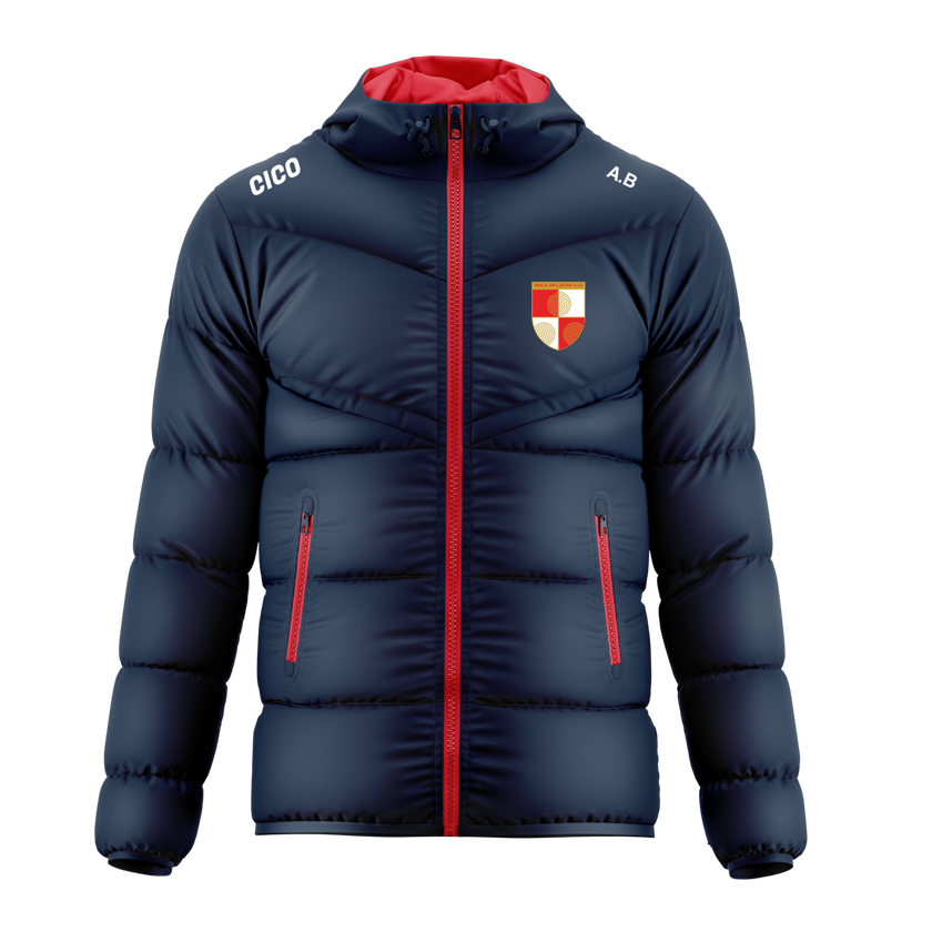 Ballinlough GFC navy puffer jacket with red zip and crest