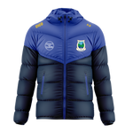 Cloone GAA royal blue and navy hooded puffer jacket with Cloone crest and Creegan's Bar sponsor - GAA clothing by Cico Sports