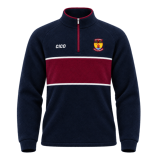 Belturbet Rory O'Moores GAA navy retro fleece half zip with maroon chest band and club crest - GAA clothing by Cico Sports