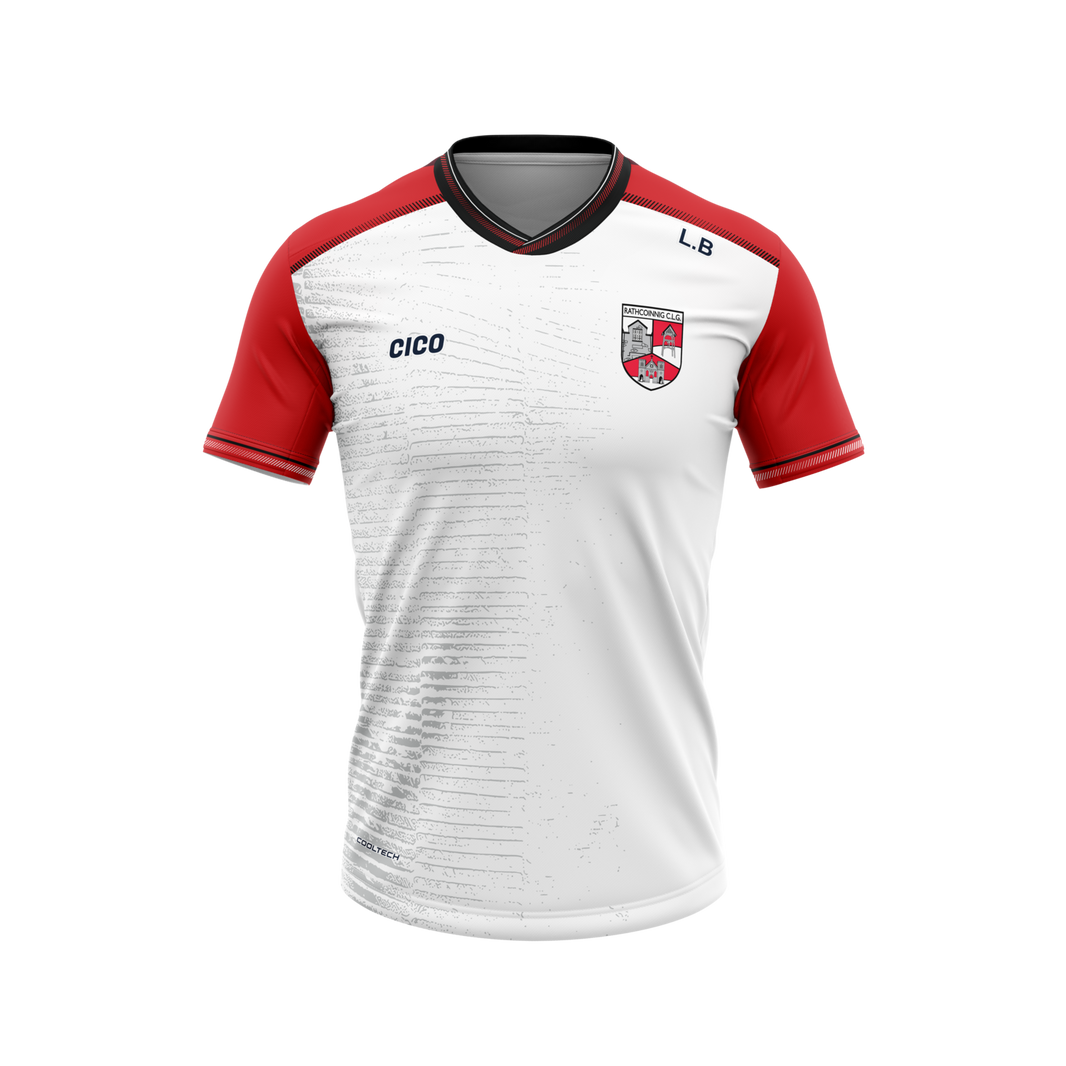 Rathkenny GAA & LGFA unisex white and red training jersey with club crest - GAA clothing