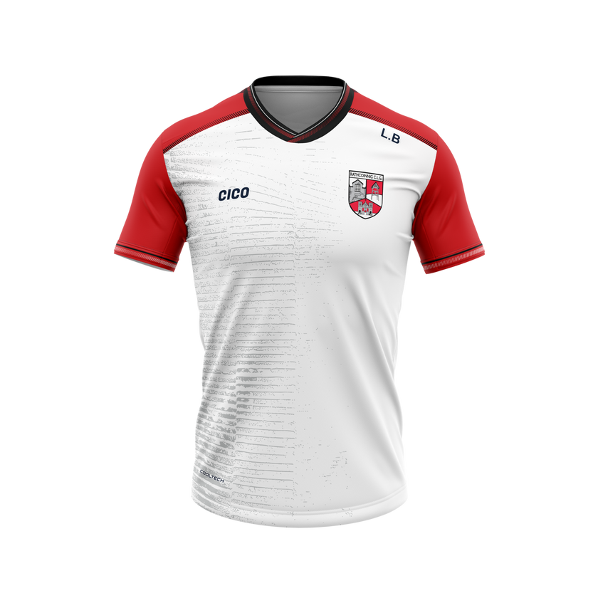 Rathkenny GAA & LGFA unisex white and red training jersey with club crest - GAA clothing