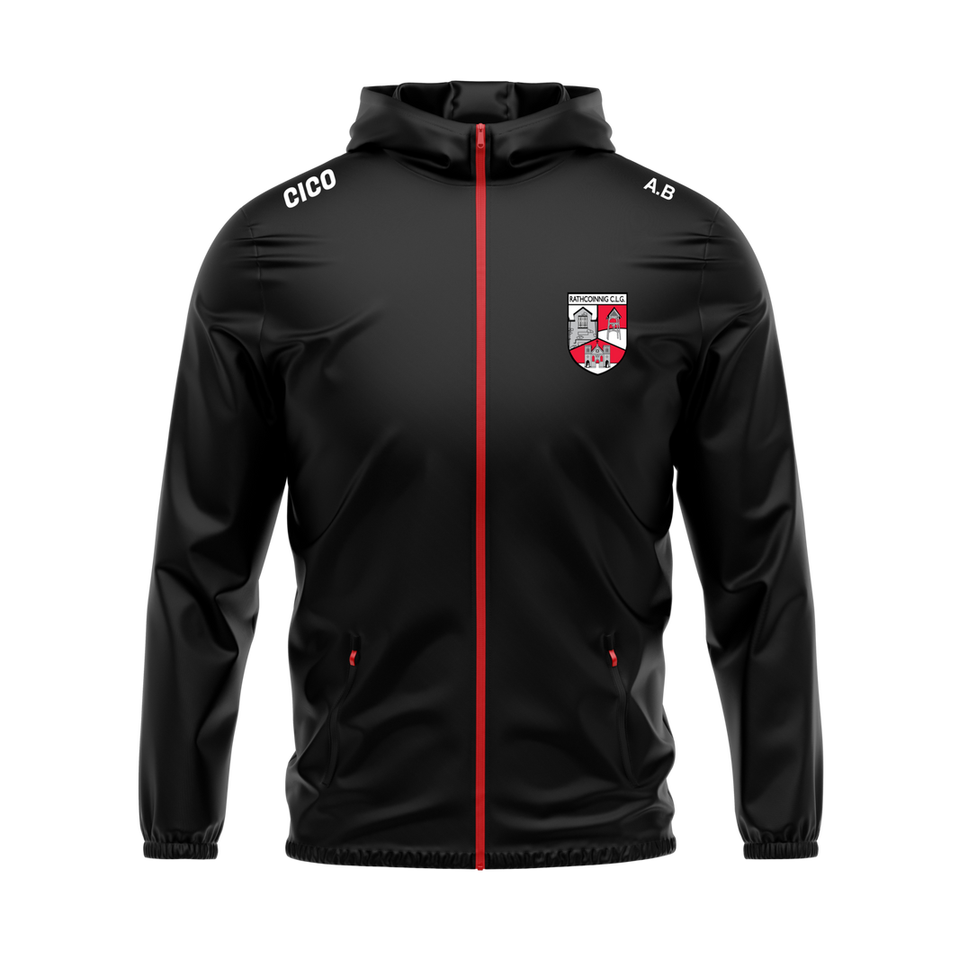 Rathkenny GAA & LGFA kid's black rain jacket with red zip and club crest - club merchandise