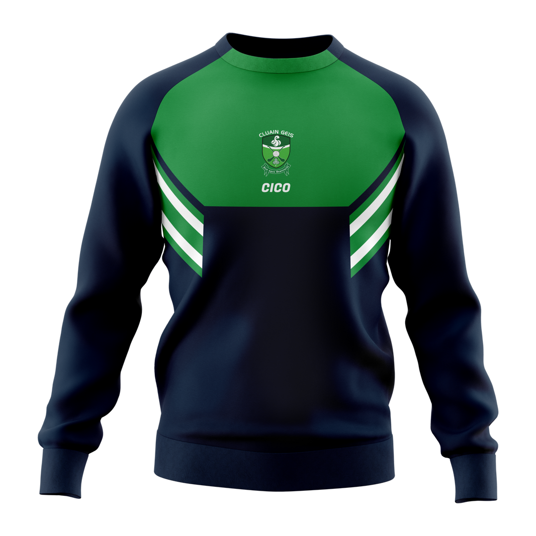 Clonguish GAA Crewneck front - navy and green GAA crewneck jumper with club crest