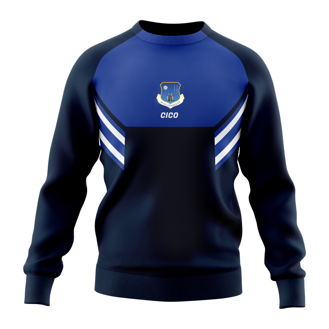 Oldcastle GAA & LGFA kid's navy and royal crewneck - front